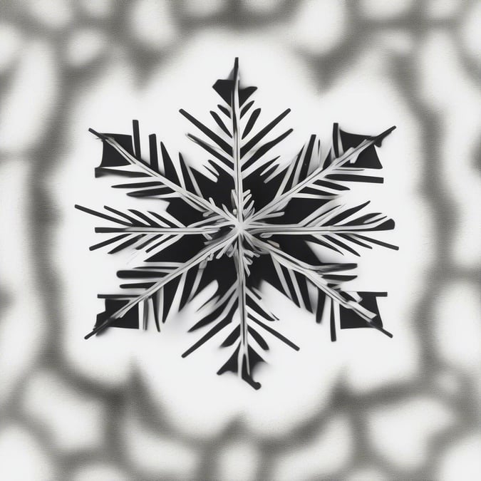 A digital illustration of a black snowflake against a snowy white background, evoking the tranquility of winter.