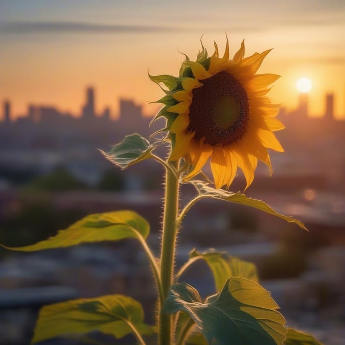 A beautiful sunflower basking in the warm glow of a sunset.