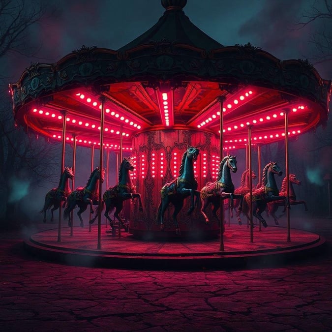 Get ready for a thrilling Halloween ride with this spooky carousel wallpaper. Perfect for desktop and mobile devices, this eerie yet captivating image is sure to set the mood for the spookiest night of the year.