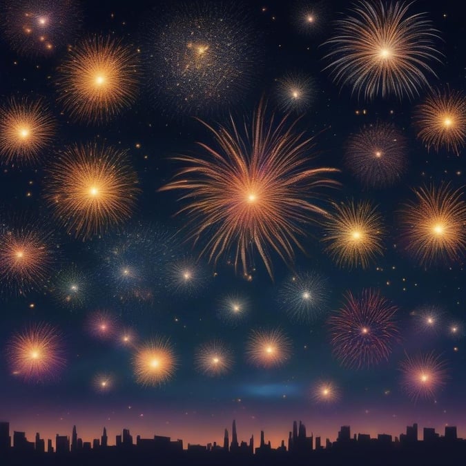 Vibrant display of fireworks in the night sky over an urban landscape, capturing the essence of Diwali celebrations.