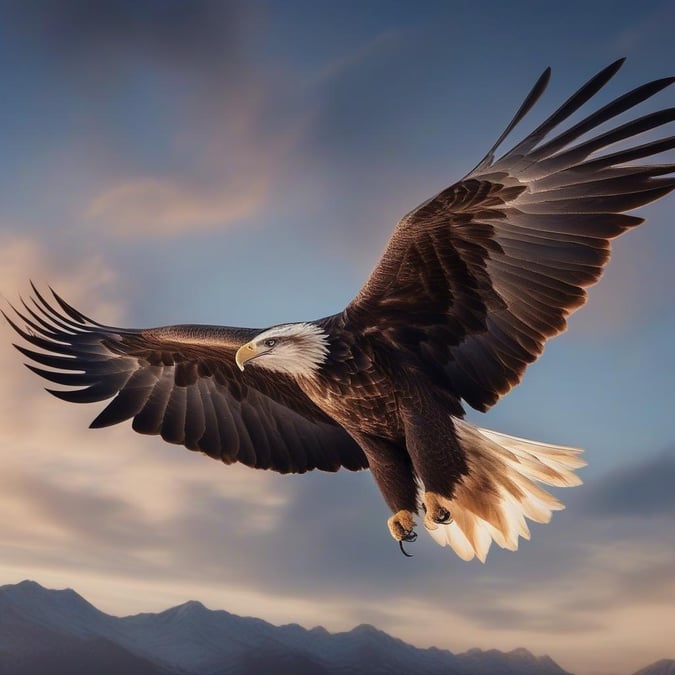 This wallpaper features a majestic eagle soaring through the sky, symbolizing freedom and strength. The image is perfect for those who appreciate nature's beauty and want to add a touch of inspiration to their desktop or mobile device.