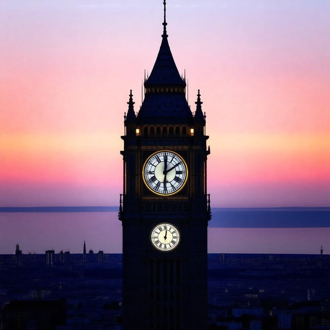 This captivating view showcases the iconic Big Ben clock tower against the backdrop of a stunning sunset. The warm hues of the sky add to the elegance of this scene, making it a perfect wallpaper for anyone who loves luxury and timeless elegance.