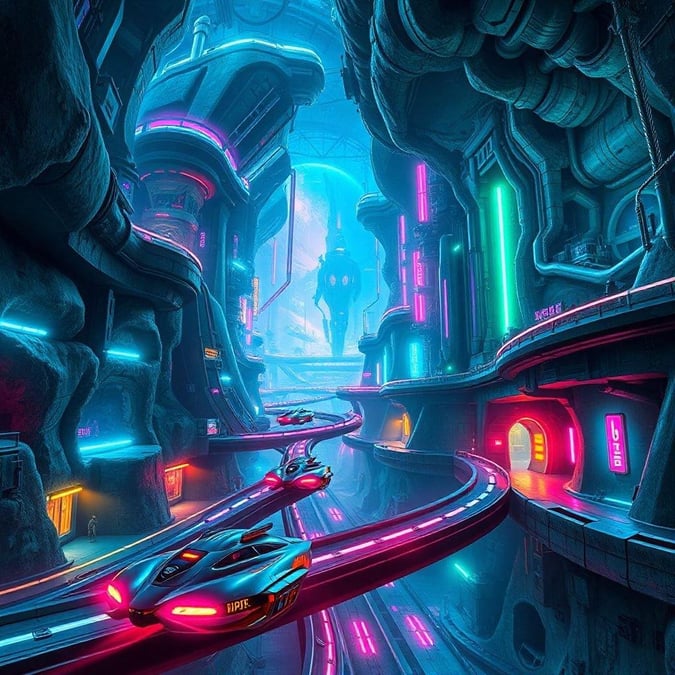 This futuristic cityscape is a stunning representation of what the future of urban architecture could look like. The sleek, modern buildings and neon lights create a sense of excitement and energy, while the futuristic transportation system adds a touch of innovation and progress.