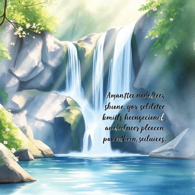 A tranquil scene featuring a clear mountain stream cascading down a verdant, mist-shrouded forest. The water appears to be emerging from the top of the image, creating an uplifting and refreshing atmosphere. This wallpaper would be perfect for anyone who enjoys nature and contemplative themes.