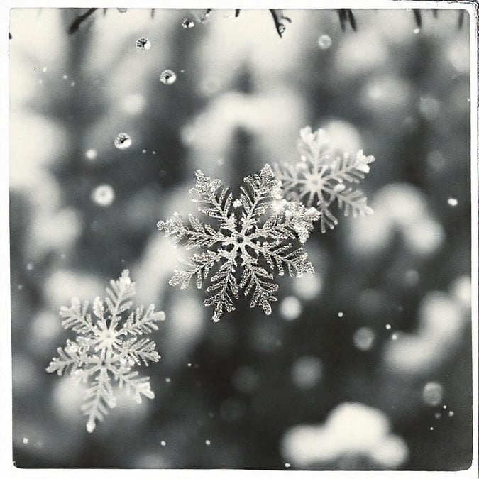 A serene and peaceful winter scene featuring delicate snowflakes gently falling on a black background, perfect for a calming desktop or mobile wallpaper.