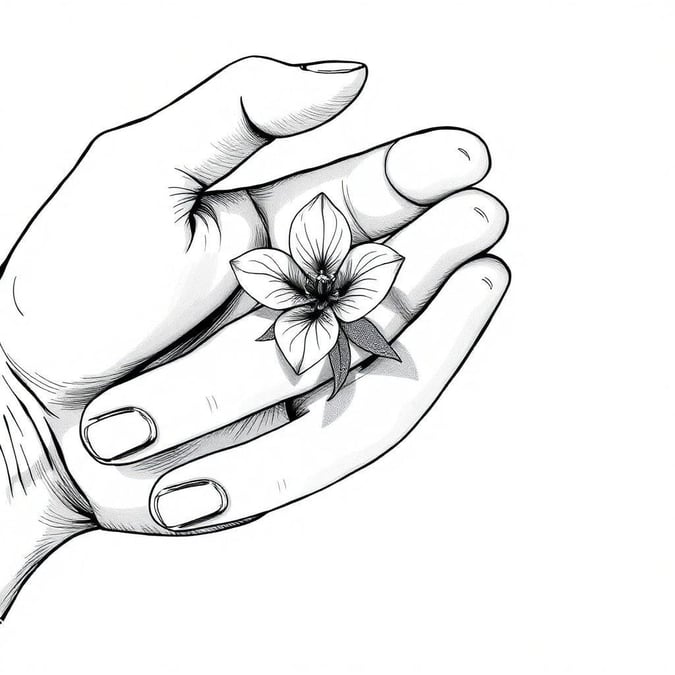 A simple yet poignant black and white image, capturing the delicate beauty of a cherry blossom in the palm of a hand. Perfect for desktop and mobile backgrounds.