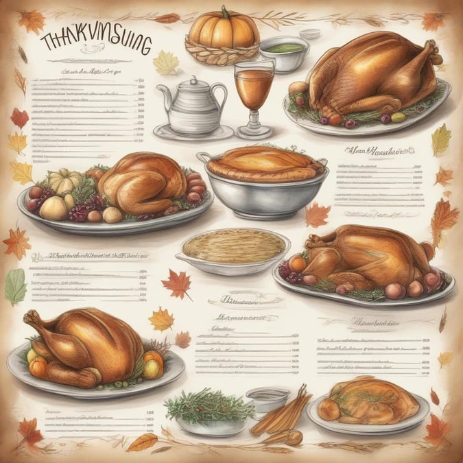 A colorful and festive wallpaper for Thanksgiving, featuring a delicious spread of traditional dishes.