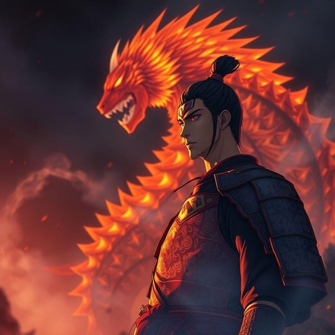 Ce magnifique fond d'écran anime présente un samouraï et un kaiju dans une scène captivante. Le samouraï, avec son regard expressif, se distingue sur le fond sombre, tandis que la fourrure vibrante orange et jaune du kaiju ajoute une touche de couleur. Ce fond d'écran est parfait pour les fans d'anime et d'art fantastique, offrant un design unique et accrocheur pour une utilisation sur ordinateur de bureau et mobile.