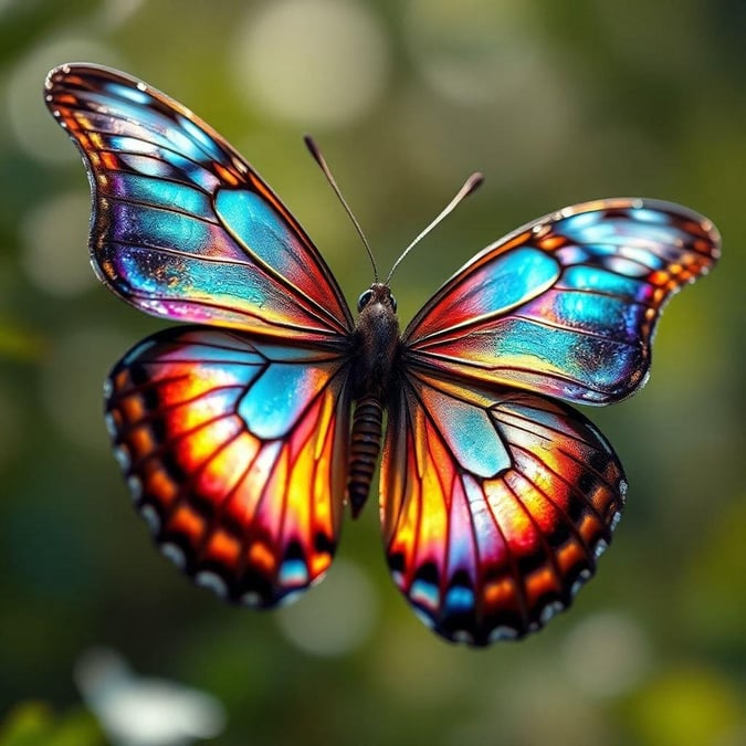 A vibrant, 3D art butterfly with intricate iridescent wings takes center stage in this mesmerizing wallpaper. The blend of blue and green hues brings a touch of nature's splendor to your screen.