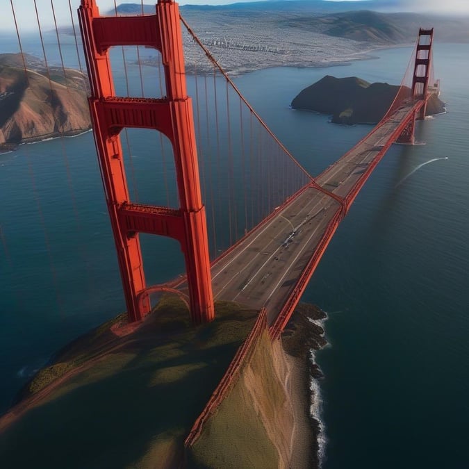 The iconic Golden Gate Bridge spanning the bay between San Francisco and Marin County.