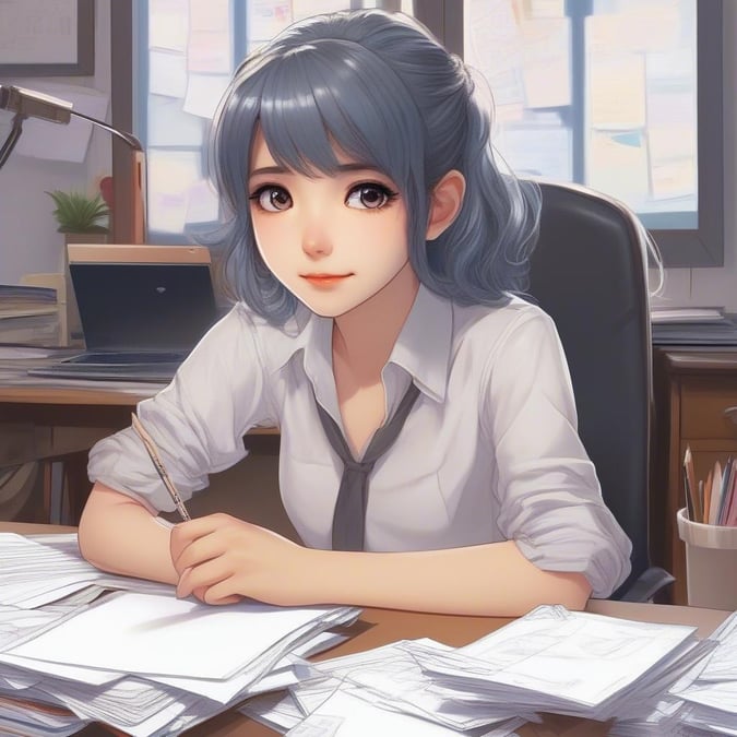 This anime character brings a touch of whimsy to the daily work routine. With her cute schoolgirl uniform and cheerful demeanor, she adds life to any desktop or mobile device.