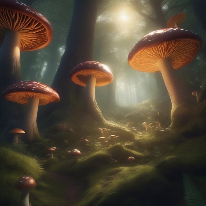 Wander through a mystical forest where the path is paved with enchanting mushrooms. This wallpaper transports you to a world of whimsy and wonder, perfect for setting the scene on your desktop or mobile device.