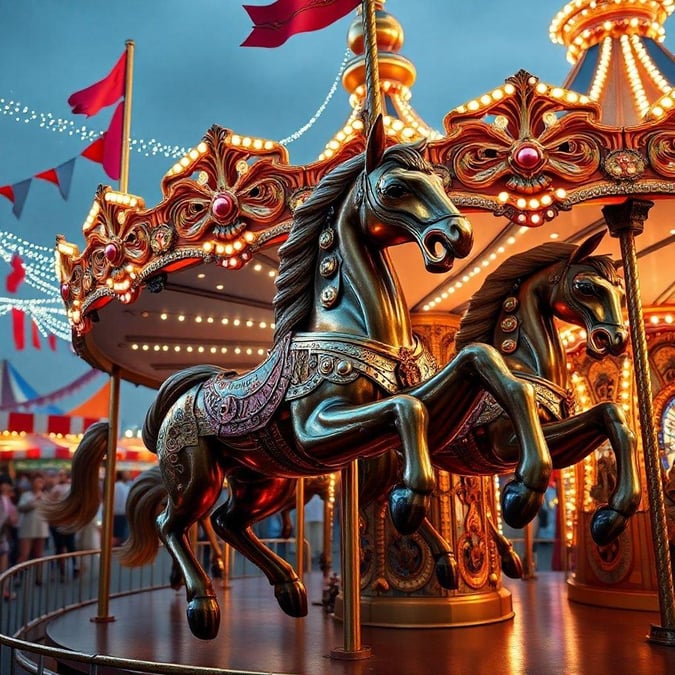 Step right up and experience the magic of the carnival with these stunning carousel horses. Perfect for desktop and mobile wallpapers, this image captures the whimsy and wonder of a classic carnival attraction.