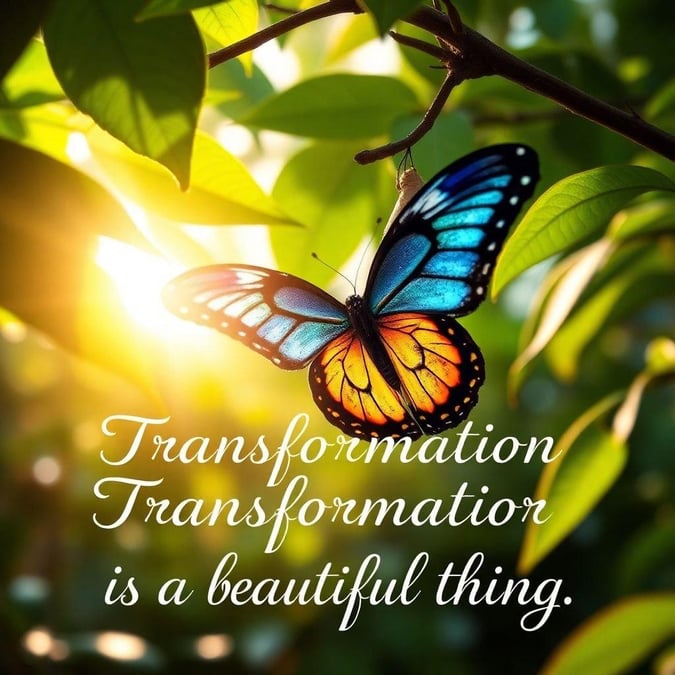 This quote on a vibrant butterfly in nature serves as an uplifting reminder that transformation is a beautiful process.