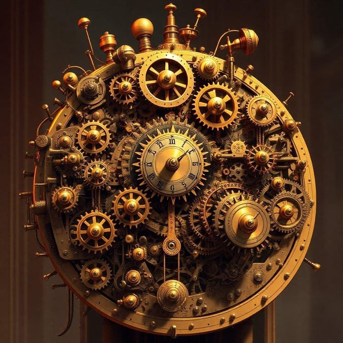 A mechanical masterpiece with intricate gears and cogs, exuding a sense of antiquated charm.