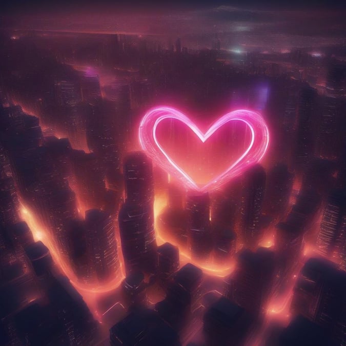 This beautiful wallpaper captures the essence of Valentine's Day, with a stunning heart in the center and a city skyline in the background. The pink and purple hues evoke feelings of love and romance, making it the perfect desktop or mobile wallpaper for anyone celebrating this special day.