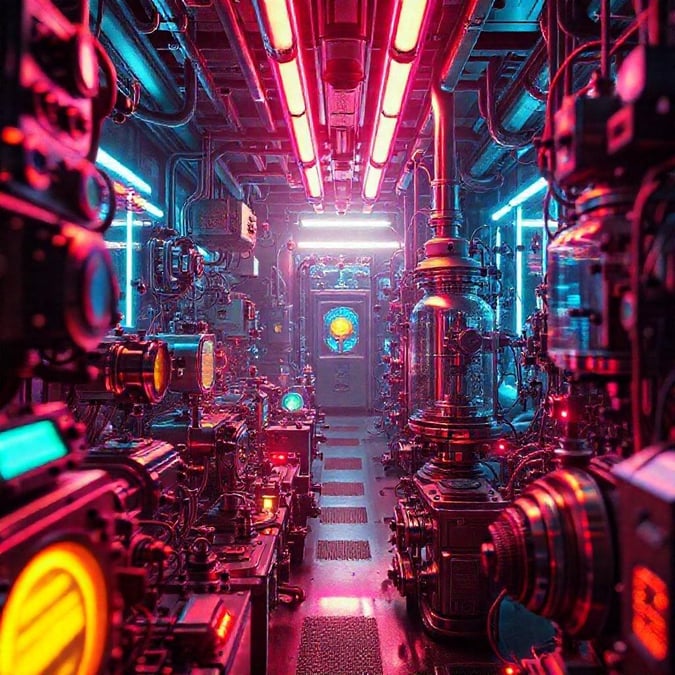 Step into a futuristic world of intricate machinery and advanced robotics. This vividly colorful wallpaper brings the cutting edge to your desktop or mobile device with its detailed 3D art design.