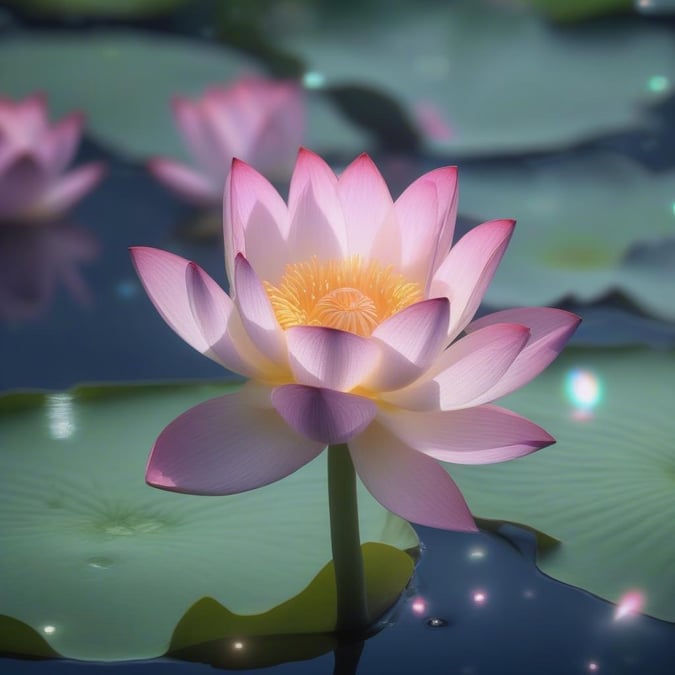 This captivating scene features a lotus flower blooming serenely in the heart of a tranquil pond. The vibrant colors and delicate petals create a sense of peacefulness, making it a perfect desktop wallpaper for those who appreciate nature's beauty.