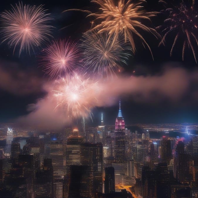 Vibrant fireworks illuminate the city skyline at night, celebrating the spirit of American independence.