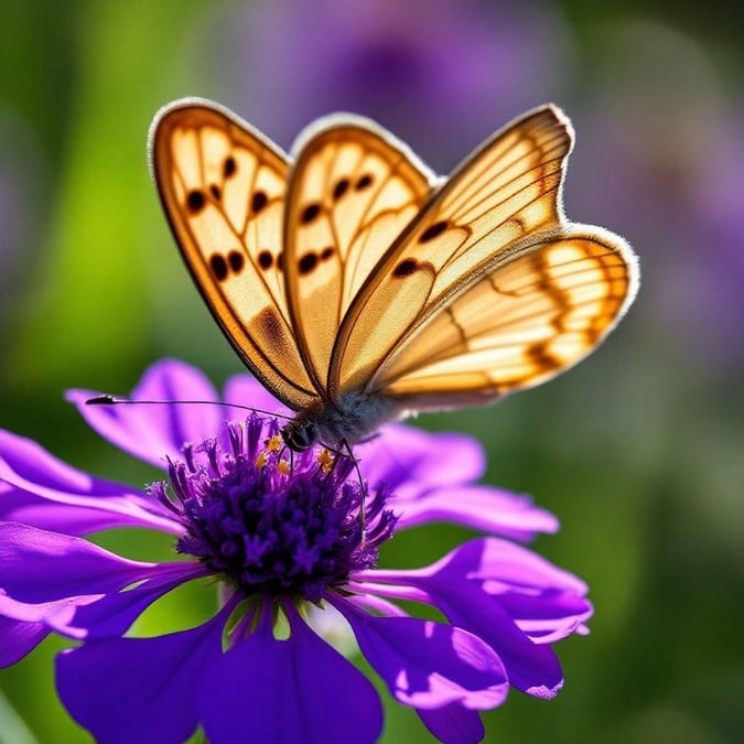 A beautiful butterfly perched on a vibrant purple flower, capturing the essence of nature's beauty.