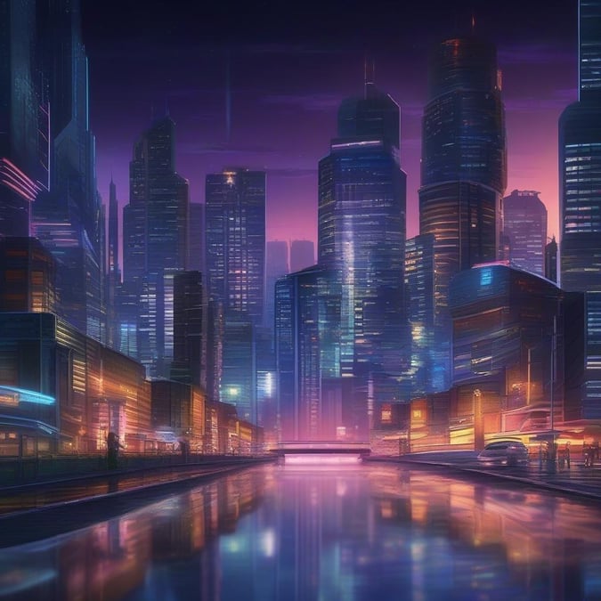 Utforska de livliga neonskyltarna och de höga skyskraporna i denna futuristiska anime-stad, där tradition möter modernitet i en fantastisk nattvy.