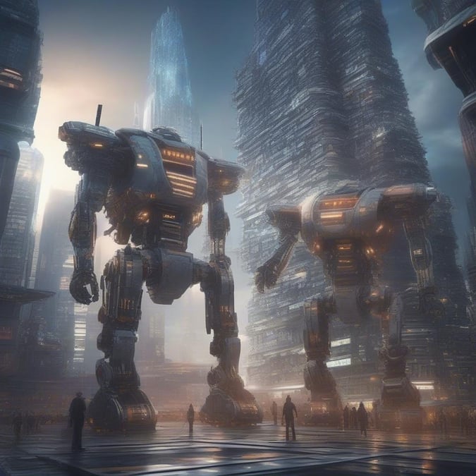 Get ready for an epic adventure with this stunning anime wallpaper featuring a powerful robot in a futuristic cityscape.