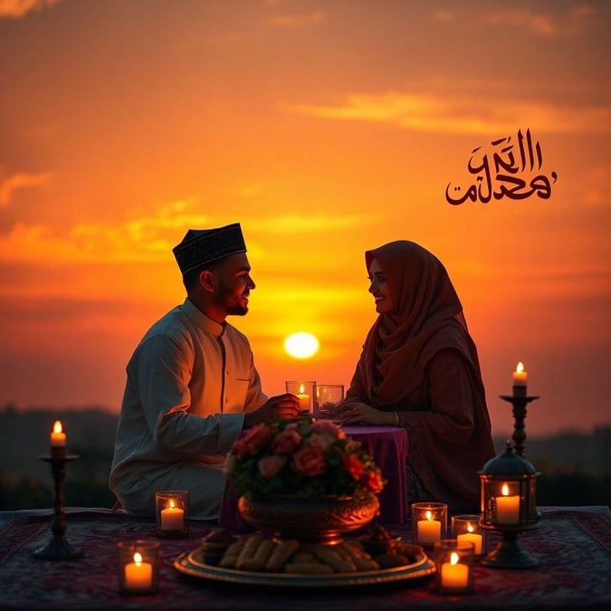 A serene and romantic Ramadan wallpaper, evoking feelings of love and togetherness.