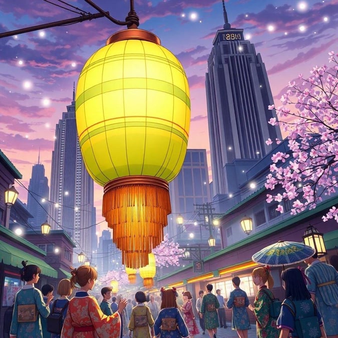 Step into a world of wonder with this enchanting anime festival wallpaper, where traditional Japanese culture meets fantastical elements.