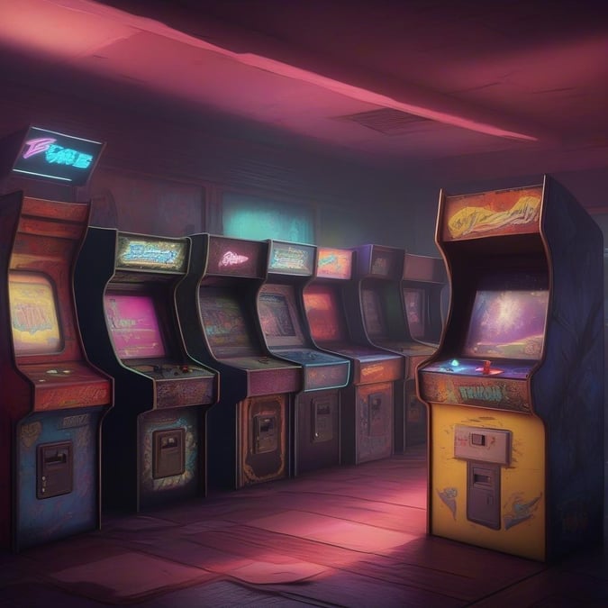 A room filled with vintage arcade games, inviting nostalgia for the classic era of video gaming.