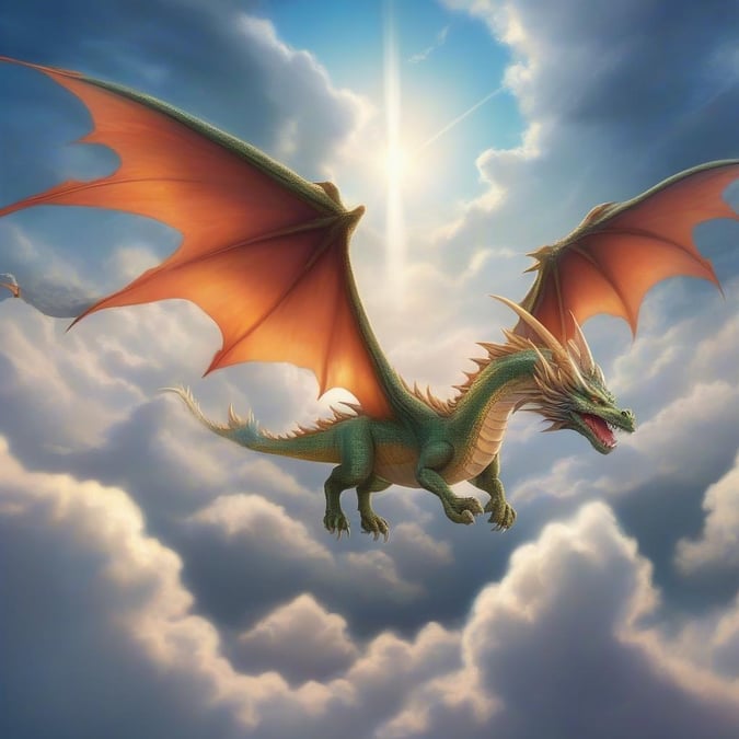 This fantasy wallpaper features a majestic dragon soaring through the clouds, perfect for fans of anime and fantasy art.