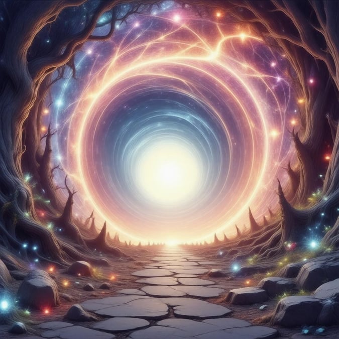 Step into a world of wonder with this enchanting digital illustration of a fantastical portal.