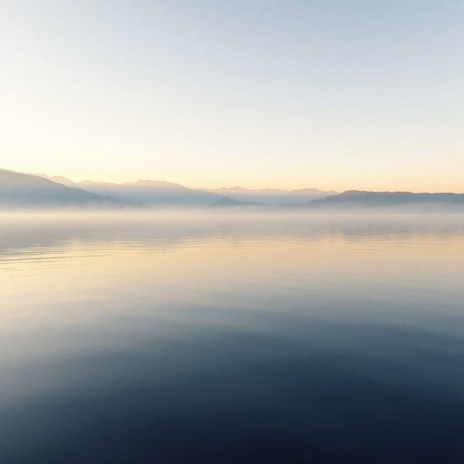 The tranquil beauty of nature, with a breathtaking view over a serene mountain lake at sunrise. A minimalist's dream wallpaper for calm and focus.