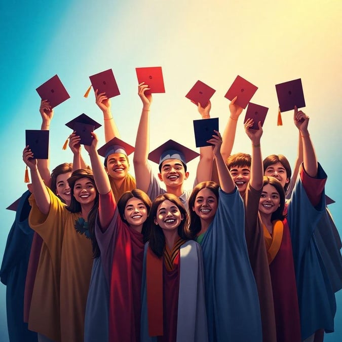 A lively group of graduates, radiating joy and pride as they embark on their next journey.