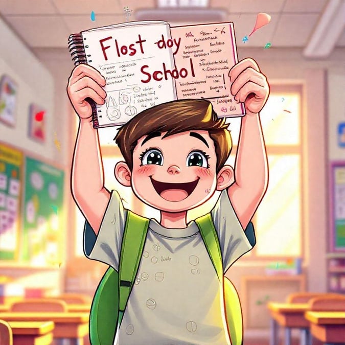 Get ready for a fun-filled year with this adorable back to school wallpaper, featuring a cute cartoon student surrounded by books, pencils, and a big smile.