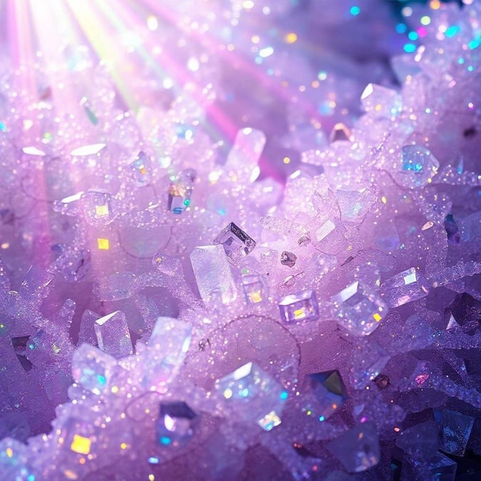 A mesmerizing abstract crystal cave, glowing with inner light that casts a magical radiance over the sparkling surfaces.