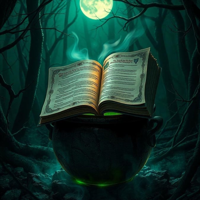 This spooky wallpaper features a witch's spellbook, perfect for adding a touch of Halloween magic to your desktop or mobile device.