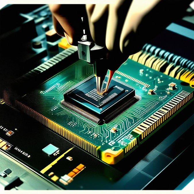 A close-up look at the intricate process of installing a CPU onto an motherboard, showcasing the cutting edge technology behind computer hardware.