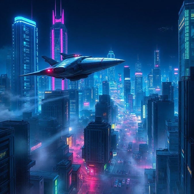 Dieser von Anime inspirierte Hintergrund zeigt eine detaillierte digitale Illustration einer futuristischen Stadtlandschaft mit hohen Wolkenkratzern und einer mech-ähnlichen Struktur, die darüber schwebt und ein Gefühl von Bewegung und Geheimnis erzeugt.