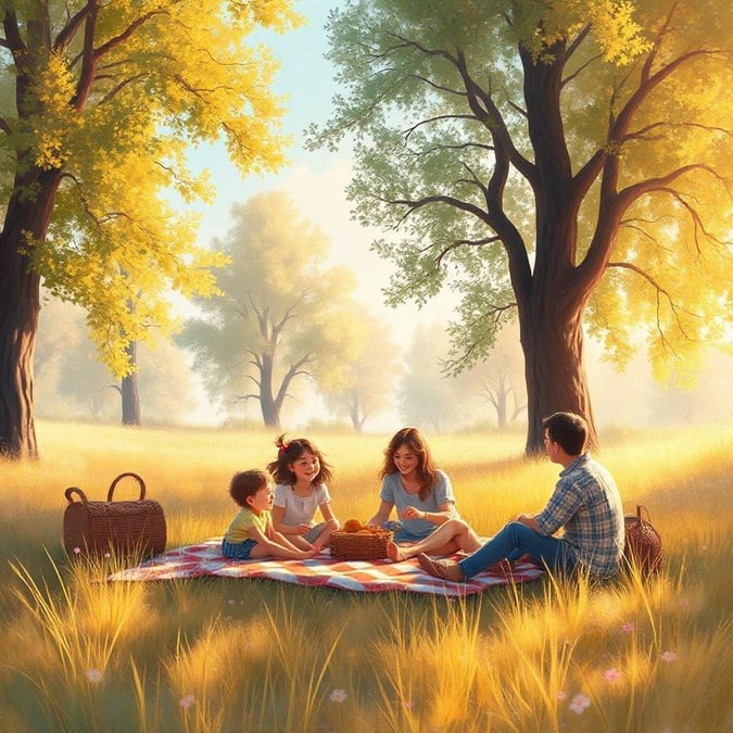 A heartwarming scene of a family enjoying a picnic together on a beautiful day, perfect for a Thanksgiving wallpaper.