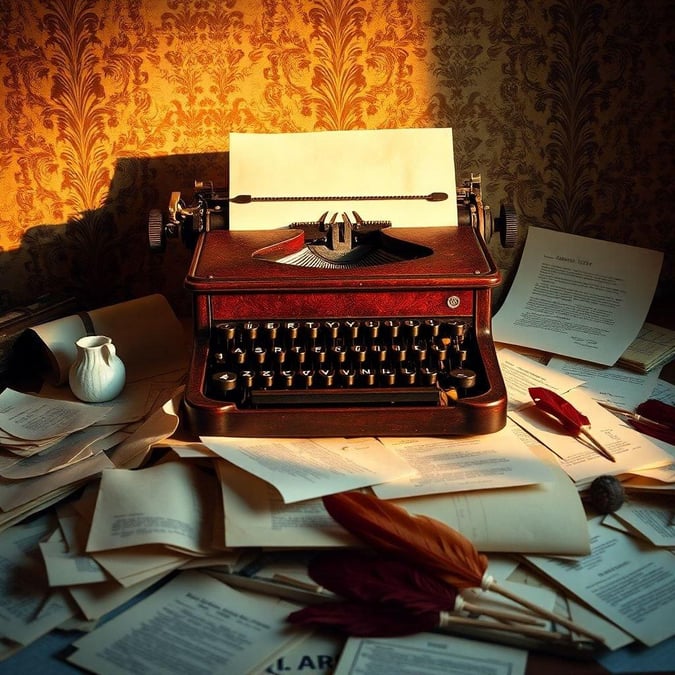 A nostalgic scene of classic writing tools and papers, invoking the romantic era of penmanship.