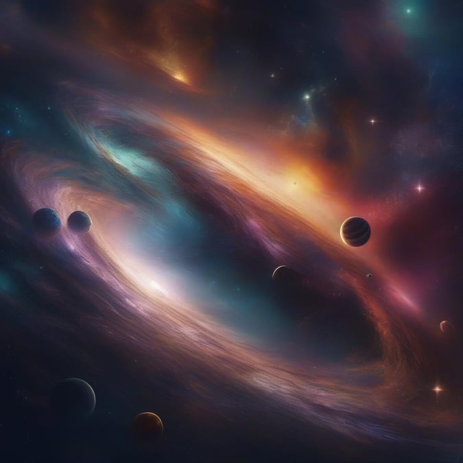 Get lost in the infinite expanse of this stunning abstract wallpaper, where swirling galaxies and vibrant nebulas come alive in a mesmerizing dance of color and light.