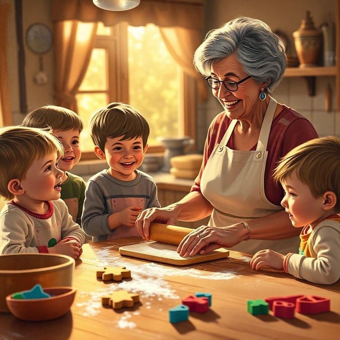 In the warm glow of a sunlit kitchen, a mother shares her love for baking with her young family. The joyful laughter and bright smiles speak volumes about their bond and the cherished moments they share together.