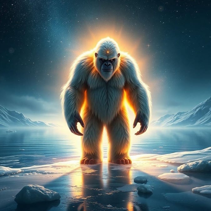 Immerse yourself in the mystical world of fantasy creatures with this captivating wallpaper featuring a majestic yeti.