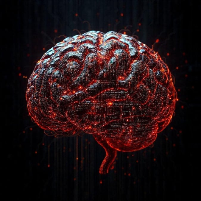 A futuristic digital representation of human intelligence, blending technology with the intricate design of the brain.