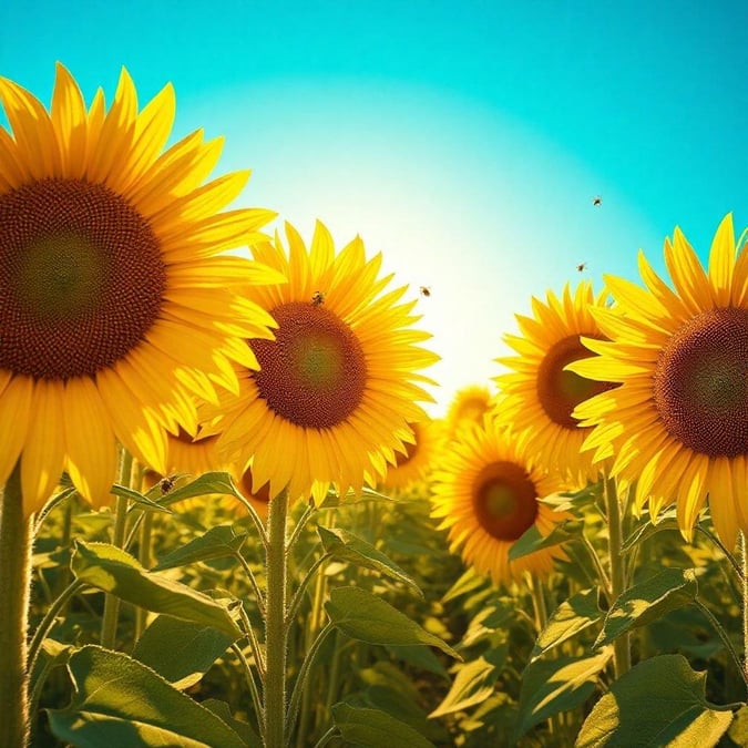 This vibrant sunflower field captures the warmth of summer with its golden hues. The backdrop of the brightening morning sky adds a serene touch to this lively scene, making it perfect for your desktop wallpaper.