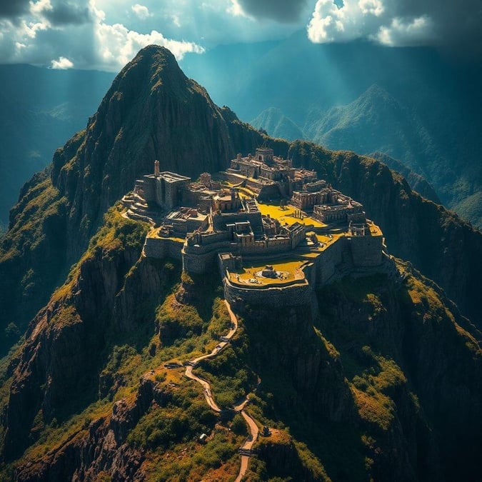 Admire the breathtaking view of the iconic Machu Picchu, an ancient Incan citadel nestled high in the Andes mountains. This UNESCO World Heritage site is a testament to the architectural prowess and enduring legacy of the Inca Empire.