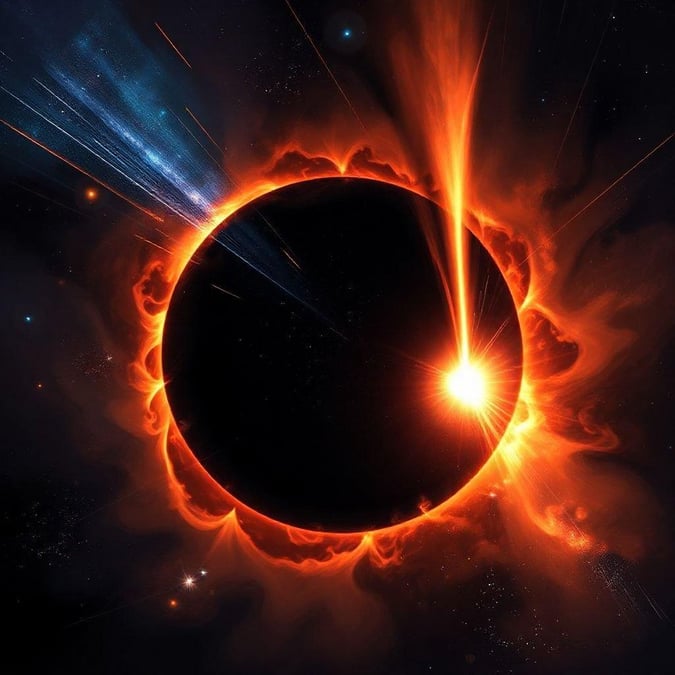 A stunning digital artwork of the sun eclipsed by the moon, set against a cosmic backdrop.