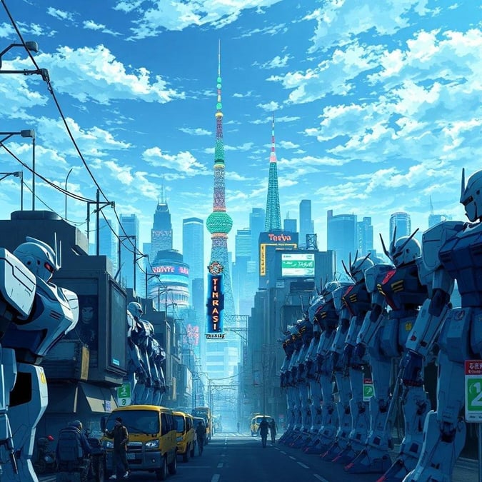 Step into a futuristic Tokyo where robots and humans coexist in a vibrant, high-tech world.