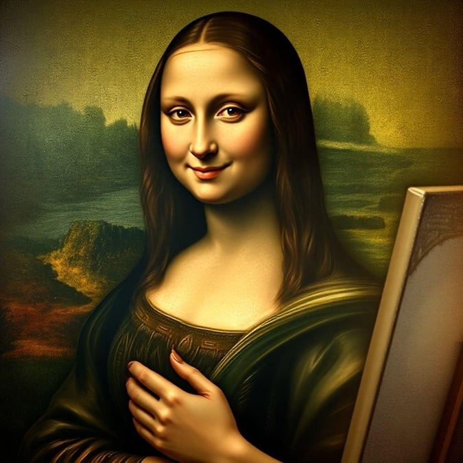 A portrait of Lisa del Giocondo, the wife of a wealthy merchant named Francesco del Giocondo, painted by Leonardo da Vinci.