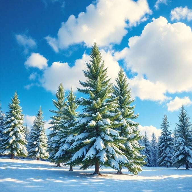 This serene winter scene is perfect for your desktop or mobile wallpaper, capturing the beauty of the season with snow-covered trees and a blue sky.